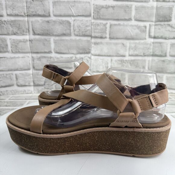 Teva Madera Women's Size 11 Tan Leather Adjustable Platform Cork Wedge Sandals - Picture 5 of 14